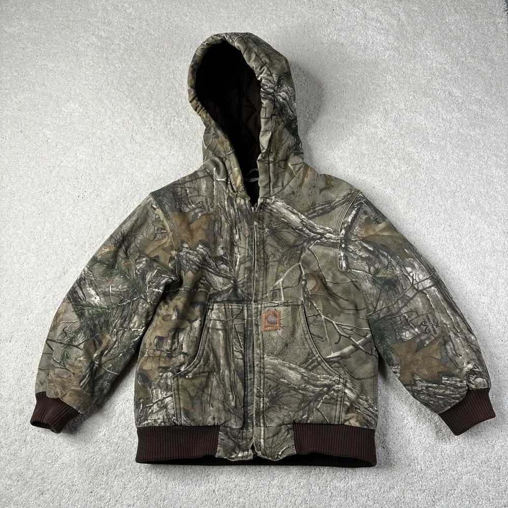 Carhartt Camo Jacket Youth Small 7-8‎ Insulated Realtree Hooded Canvas Mossy Oak